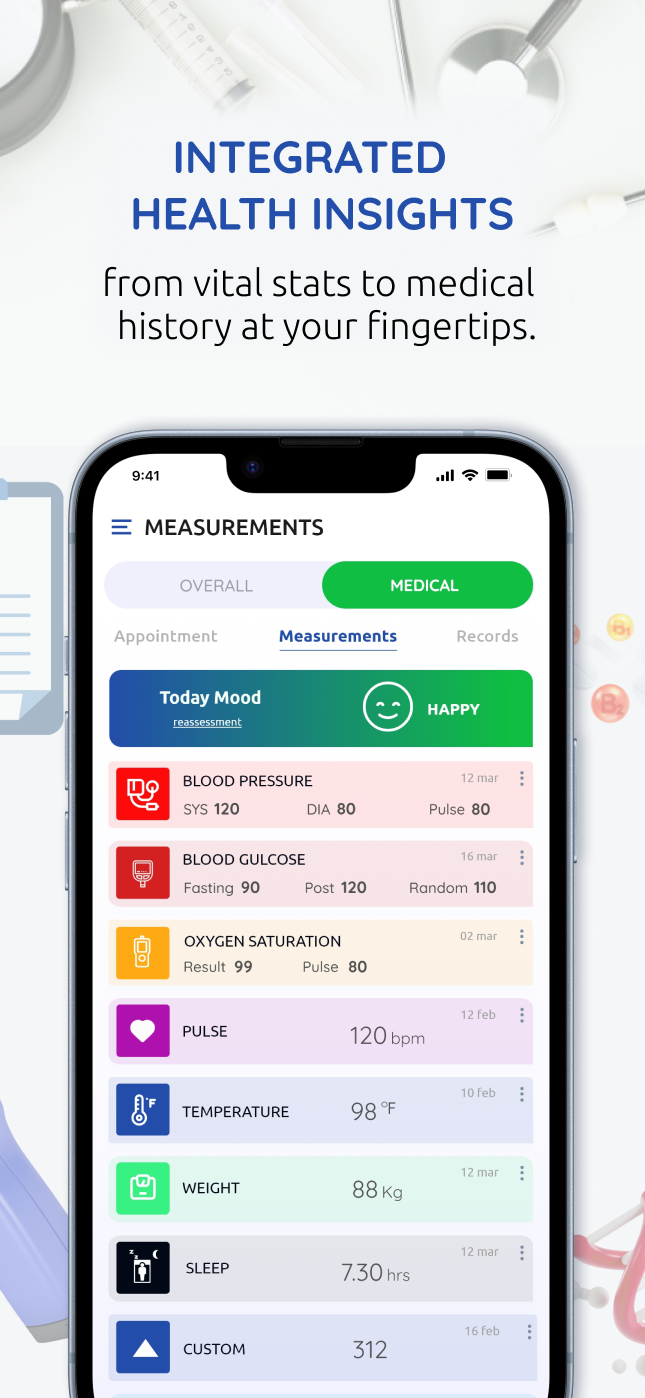 Integrated health insights - from vital stats to medical history at your fingertips.