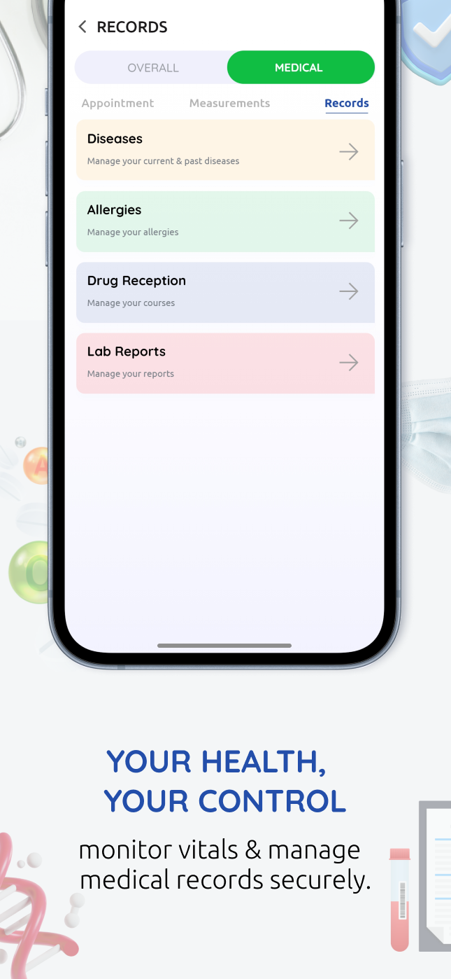 Your health, your control - monitor vitals & manage medical records securely.